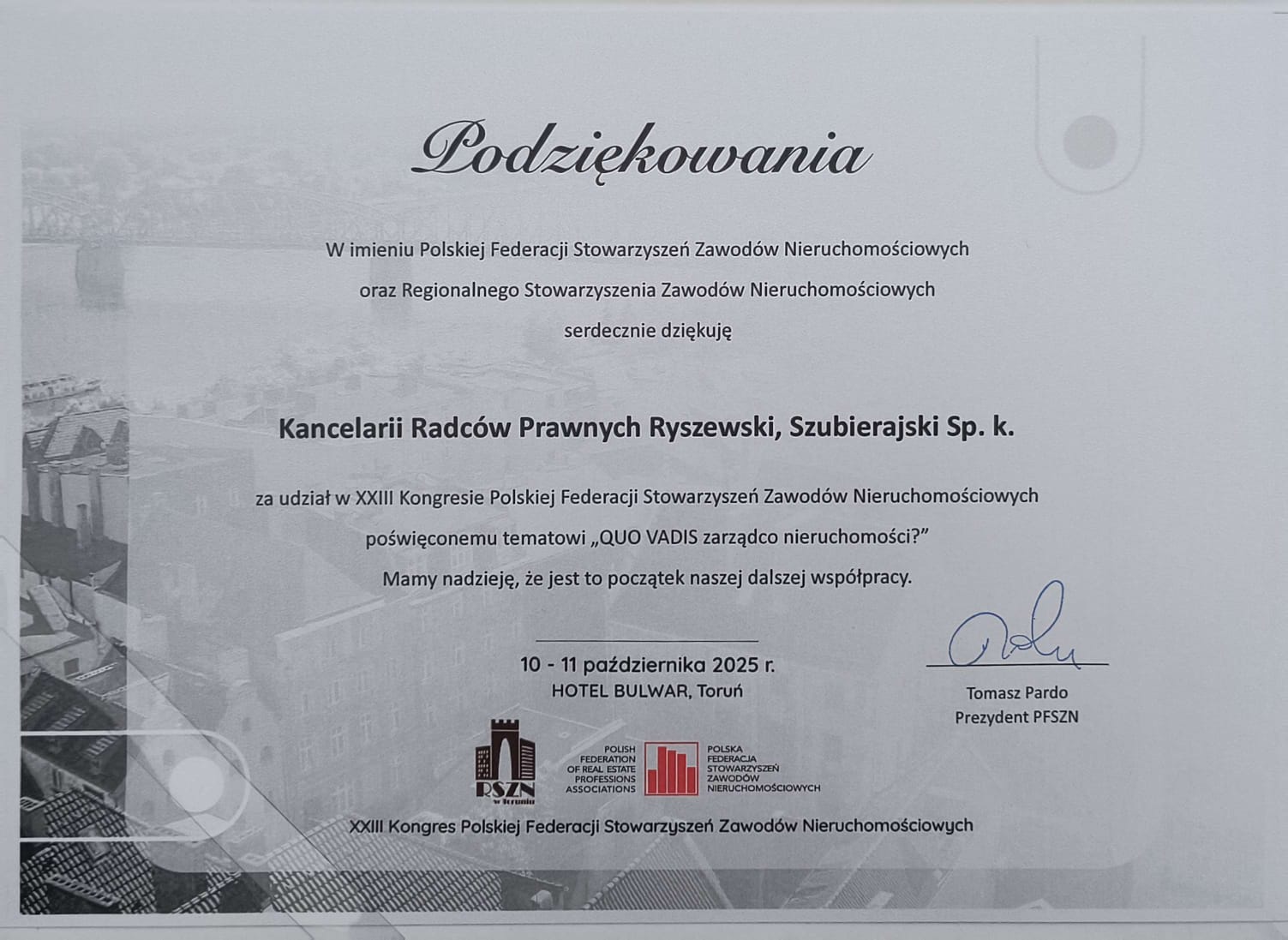 Read more about the article JESTEŚMY NA KONGRESIE FEDERACJI STOWARZYSZEŃ ZAWODÓW NIERUCHOMOŚCIOWYCH